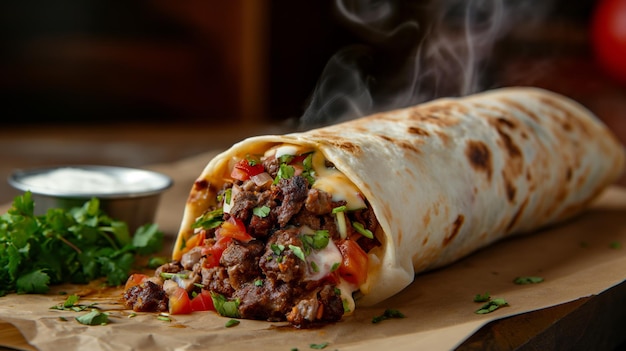 burritos met vlees, groenten en knoflook shawarma kebab