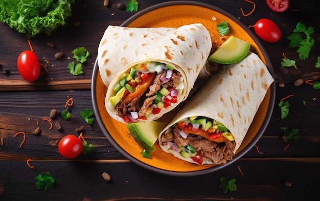 Burritos wraps with beef and vegetables