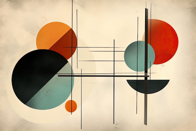 Burst of abstract shapes and lines on a minimalist background conveying a sense of balance
