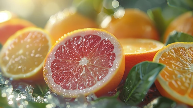 A burst of citrus fruits radiating freshness and vitality in a captivating display Background
