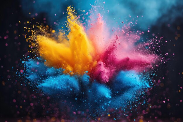 The burst of colored powder during an Indian Holi festival