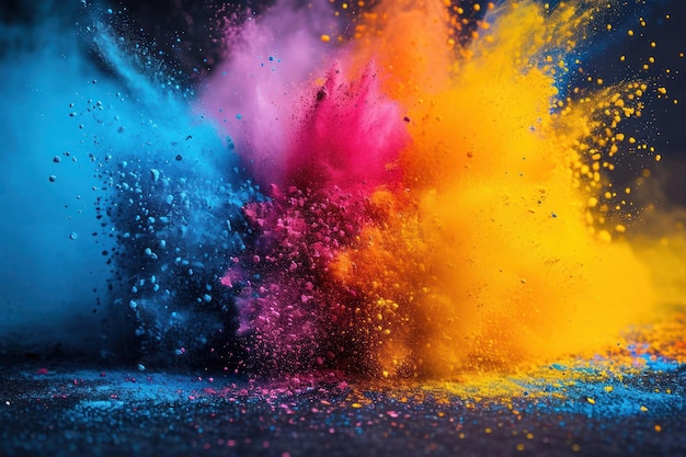 인도 홀리 축제 중 쏟아지는 색깔의 가루