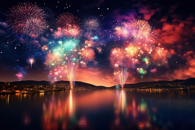 A burst of colorful fireworks illuminating the night sky