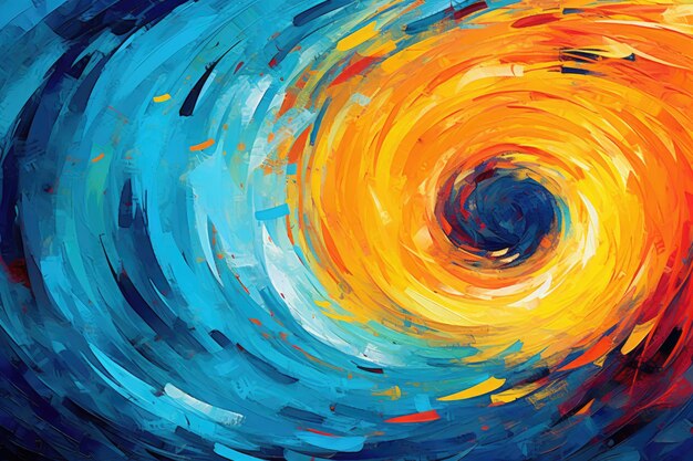 Burst of energy on an abstract background with vibrant swirls and spirals radiating outward