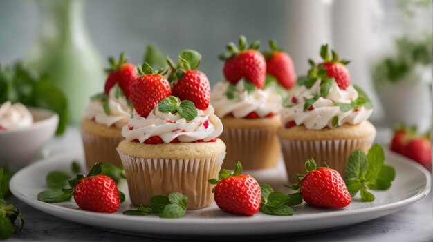 A Burst of Freshness Strawberry and Mint Cupcakes Ready to Devour