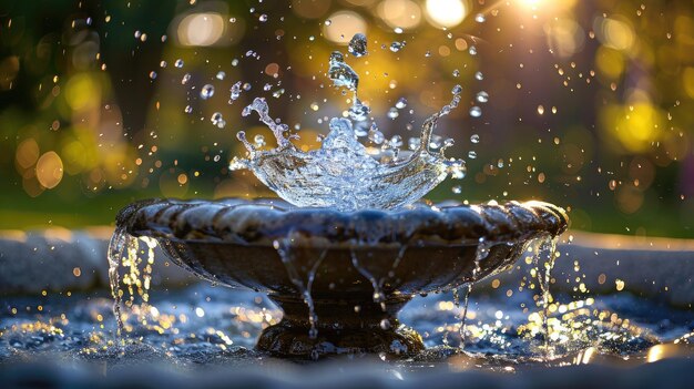 Photo a burst of water droplets exploding from a fountain frozen in midair to capture the dynamic motion