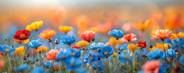 Burst Of Wildflowers Blooming In A Meadow Riot Background