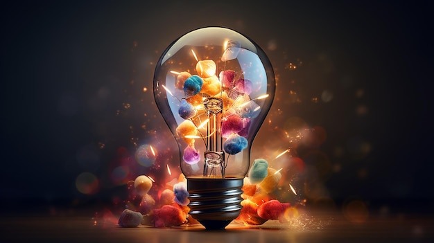 Bursting Light Bulb with Creative Ideas