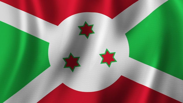 Burundese vlag zwaaiende close-up 3D-rendering met afbeelding van hoge kwaliteit met stoftextuur