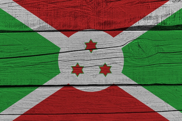 Burundi flag painted on old wood plank