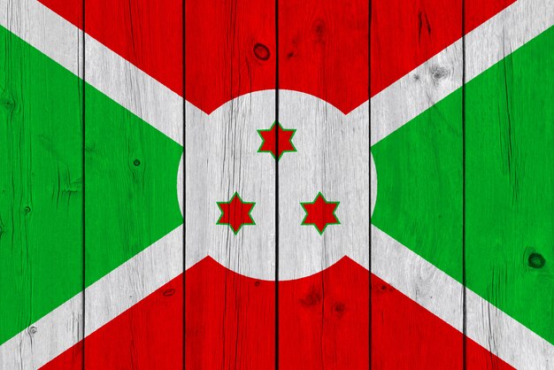 Burundi flag painted on old wood plank