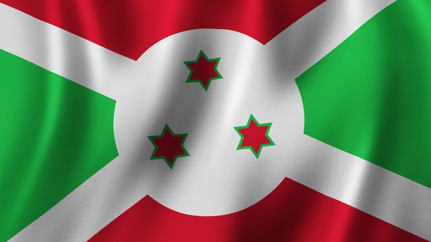 Burundi Flag Waving Closeup 3D Rendering With High Quality Image with Fabric Texture