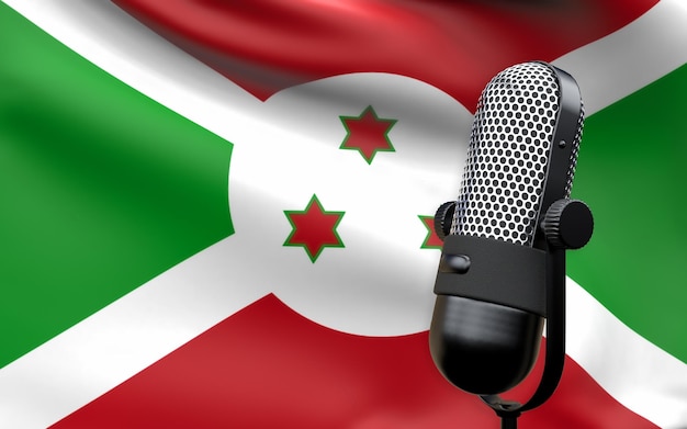 Photo burundi flag with microphone 3d rendering image