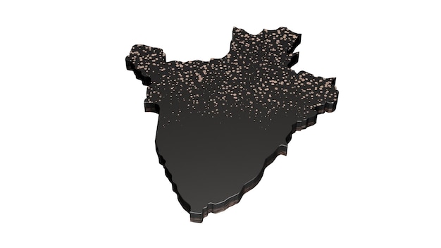 Burundi metallic premium black map isolated on white 3d illustration