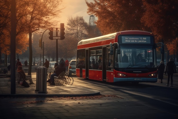 Bus aankomststation herfst. Genereer Ai