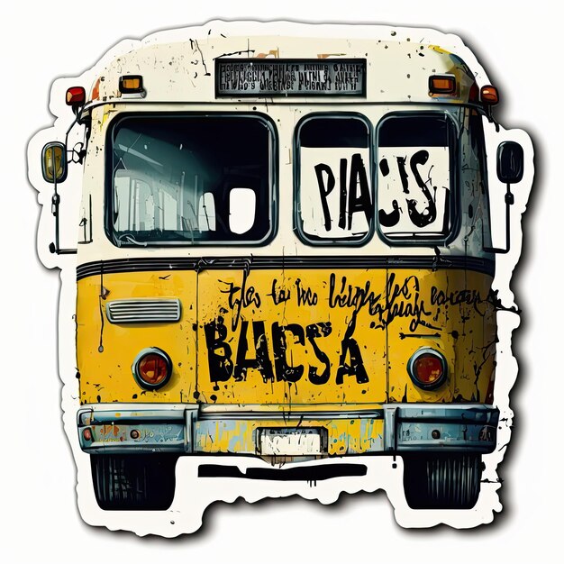 bus Basquiat sticker abstract graffiti wall art expression clipart tattoo paint 1980