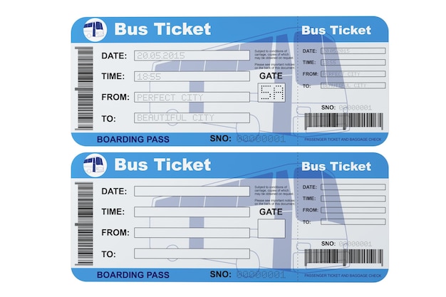 bus boarding pass tickets on a white background