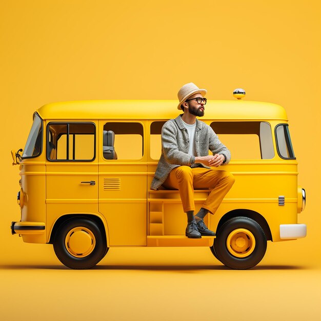 Photo bus driver in uniform isolated on yellow background