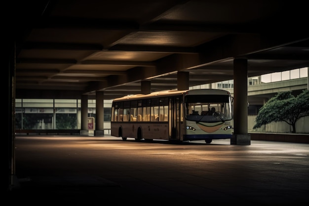 Foto bus geparkeerd bij busstation gemaakt met behulp van generatieve ai-technologie