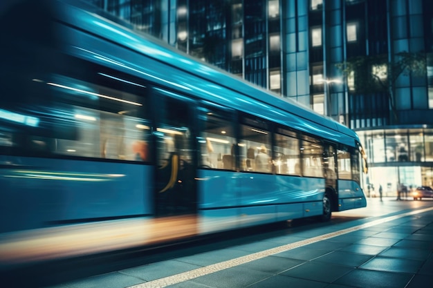 Bus in beweging met motion blur Een drukke straat scène in het centrum