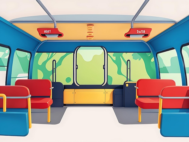 Photo bus interior public transport urban commuter inside view cartoon vector illustration