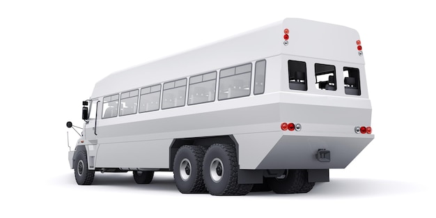 Bus om werknemers naar moeilijk bereikbare plaatsen te vervoeren 3D-afbeelding