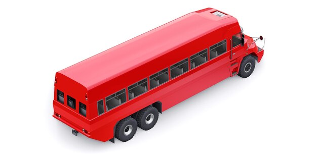 Bus om werknemers naar moeilijk bereikbare plaatsen te vervoeren. 3D illustratie.