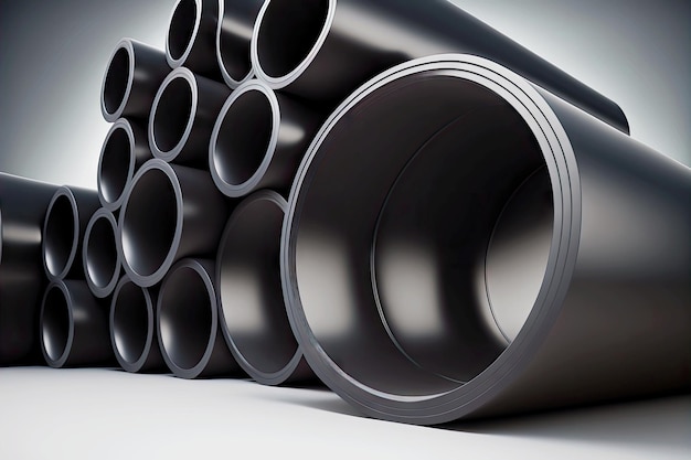 Bus pipes covered with black insulation plastic on light background