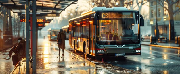 bus public transport on a city street Generative AI