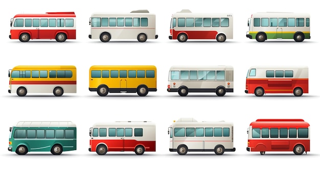 Photo bus realistic set white background