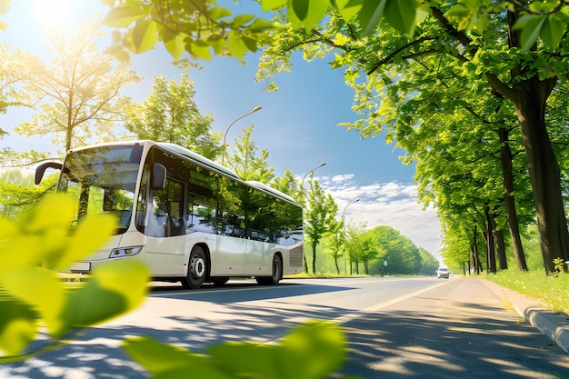 Bus on the road in motion blur Concept of travel and transport