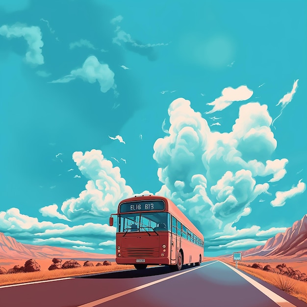 Bus on the road under the sky