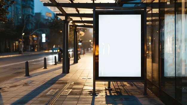 bus shelter at busstop blank white lightbox empty billboard and ad placeholder glass Generative AI