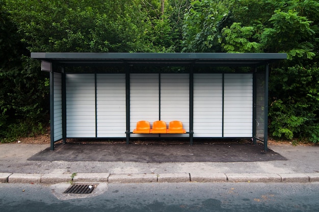 Bus station with orange seats