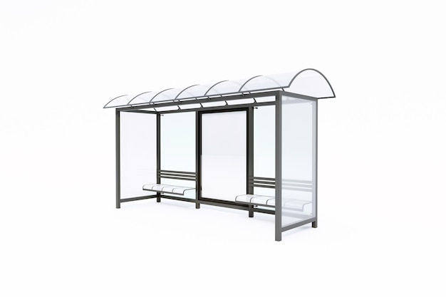 Bus Stop Bus Shelter Mockup Side View with white Background