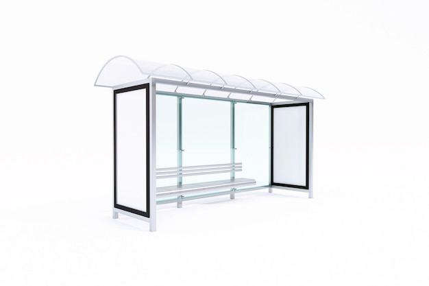 Bus Stop Bus Shelter Mockup with white Background