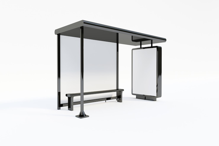  Bus stop bus shelter mockup with white background