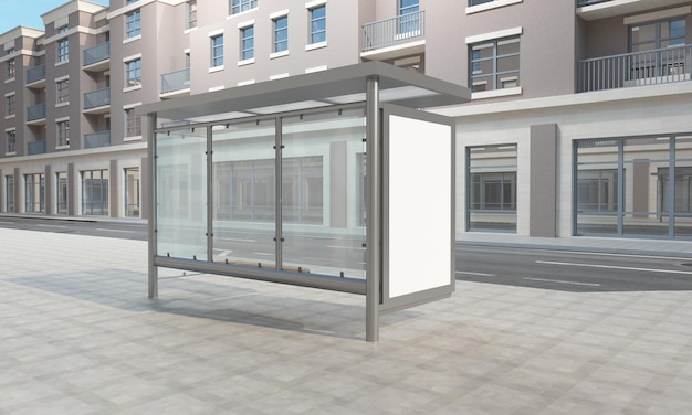 Автобусная остановка Bus Shelter Sign Mockup 3D Rendering