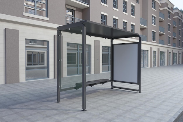 Bus Stop Bus Shelter Sign Mockup 3D Rendering