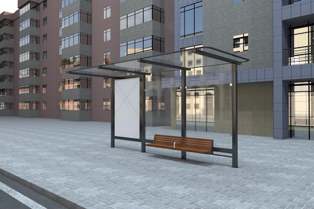 Автобусная остановка Bus Shelter Sign Mockup 3D Rendering