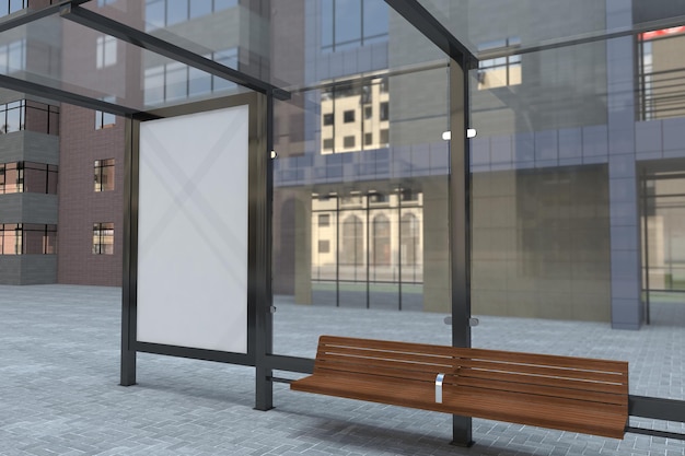 Автобусная остановка Bus Shelter Sign Mockup 3D Rendering