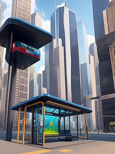 bus stop futuristic in beautiful landscape