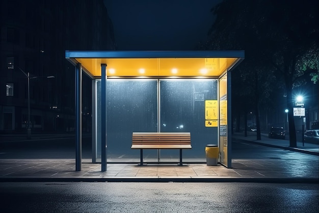 Bus stop night lights Generate Ai