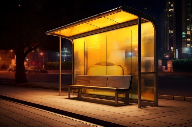 A bus stop with a bench on the sidewalk.