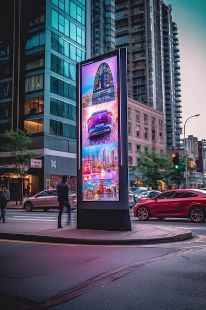 Автобусная остановка с рекламным щитом сбоку от нее генеративное изображение ai