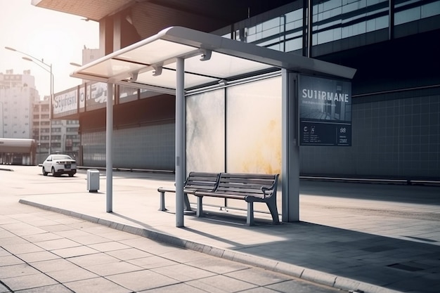 A bus stop with a billboard that says suitman on it.