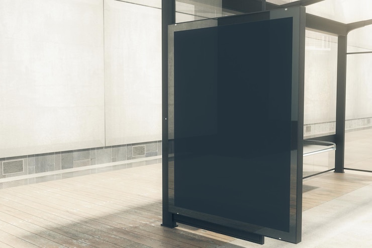 Photo bus stop with black banner