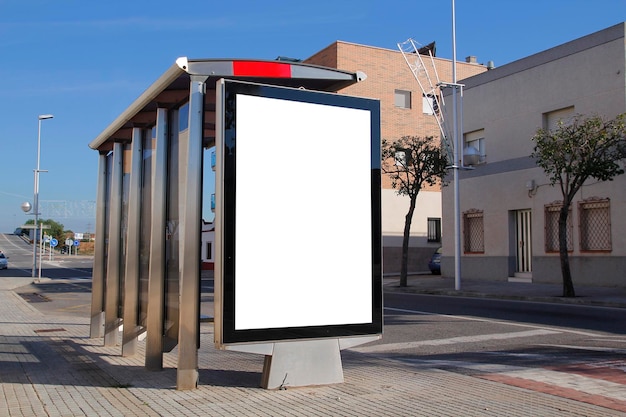 Bus stop with blank advertisement