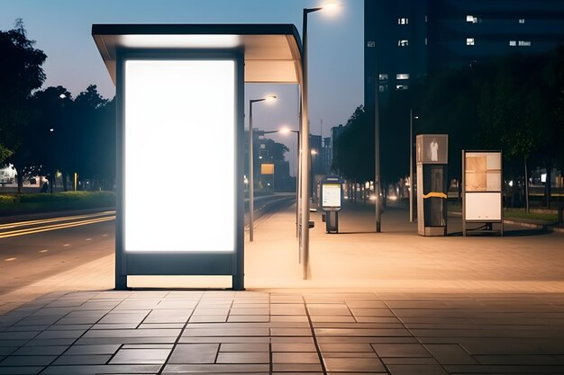 Foto una fermata dell'autobus con un cartello bianco sul lato