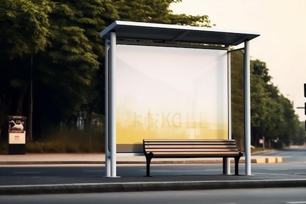 A bus stop with a white sign that says'be kolsho'on it